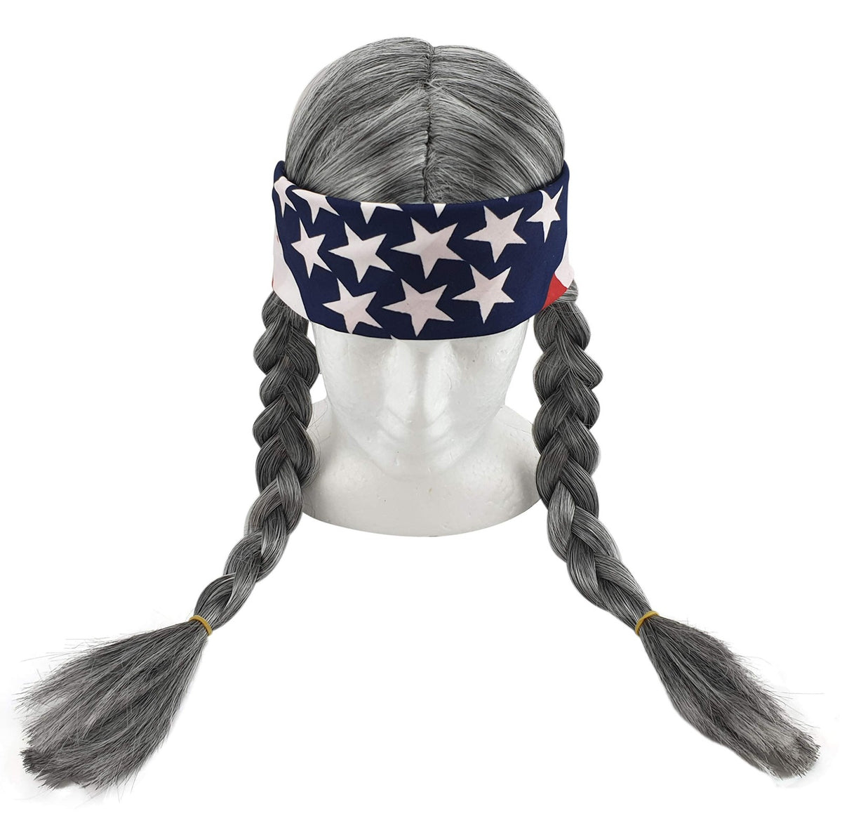 Adult Grey Hippie Cowboy Wig with Bandana - Costume Accessory