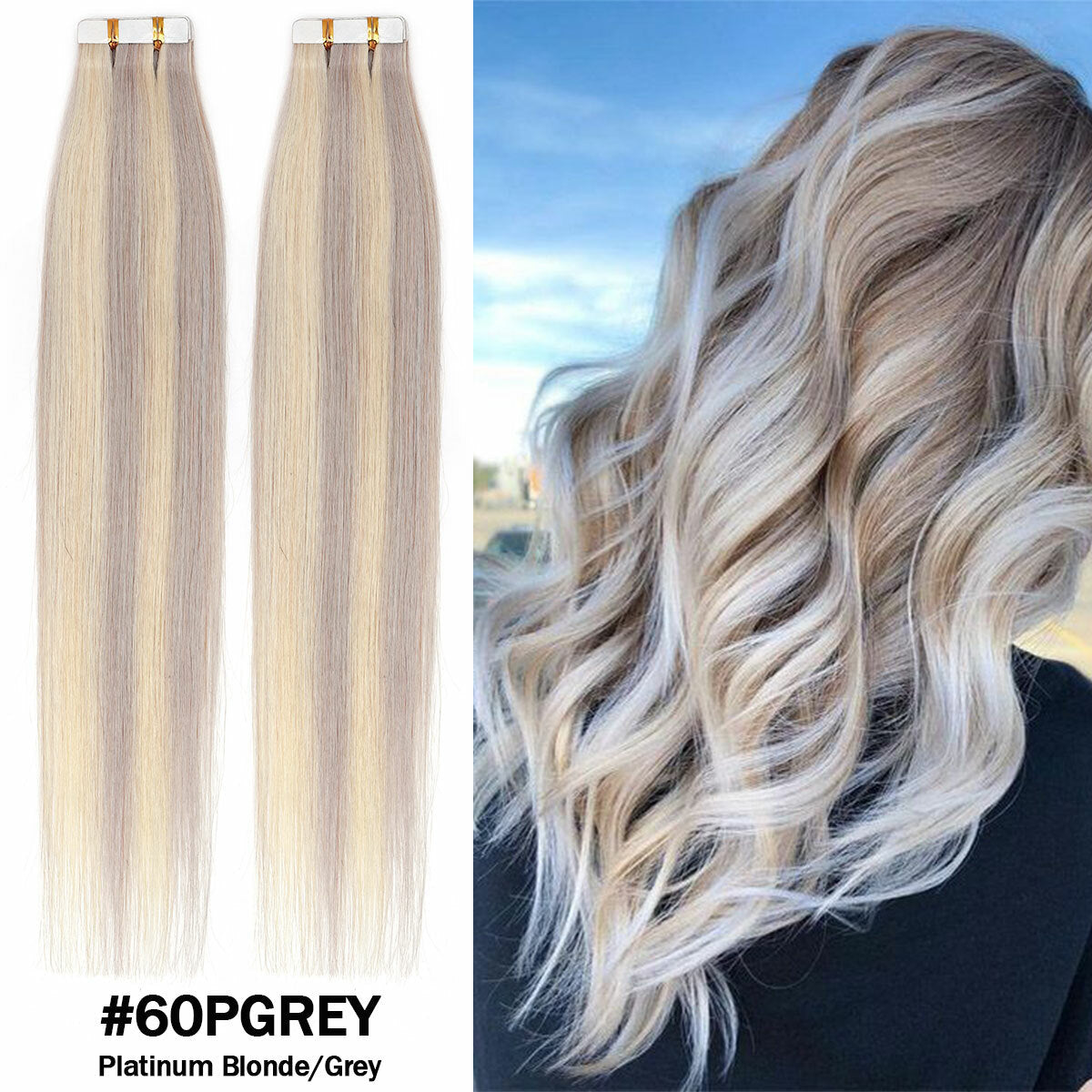Russian Tape-In Human Hair Extensions - 100% Remy Body Wave, Multiple Colors & Lengths