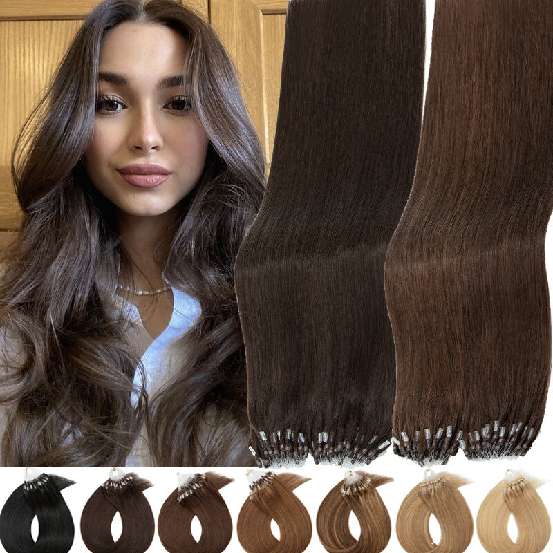 Human Hair Micro Ring Extensions Loop Tip - Remy Silky Straight Hair