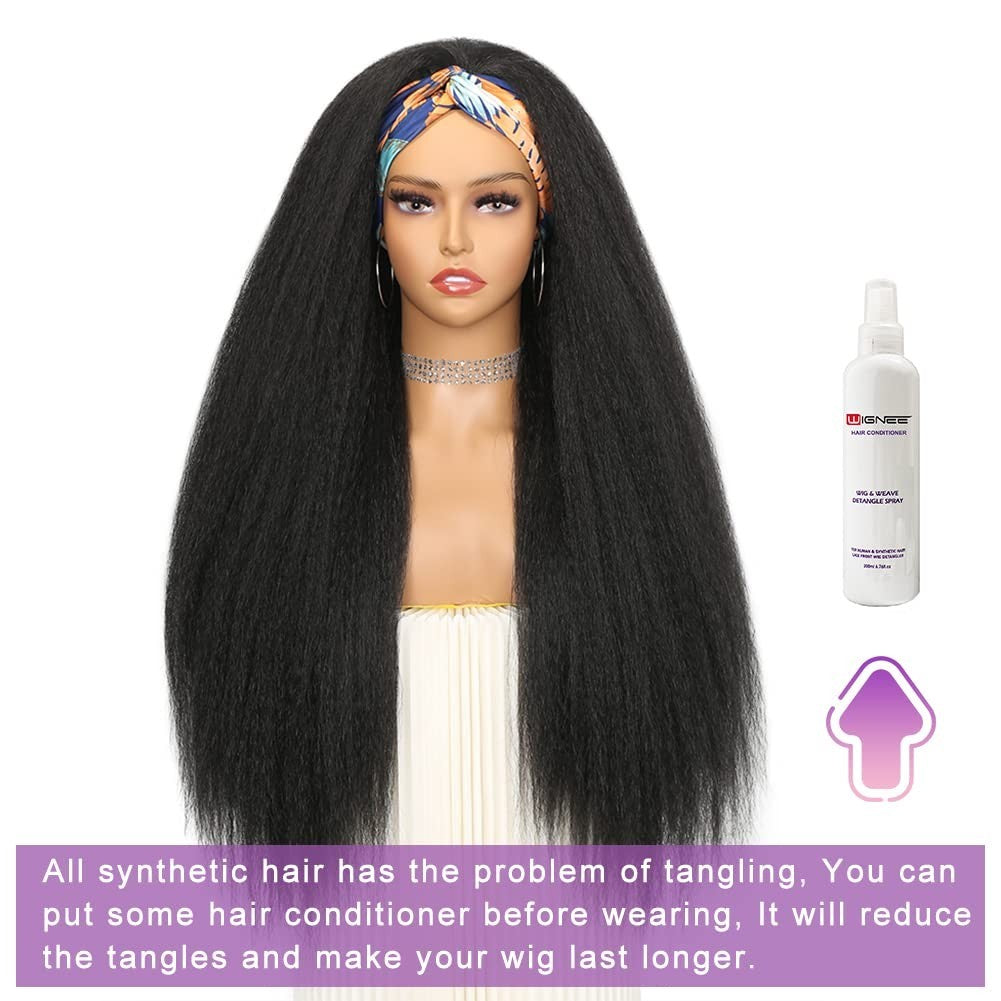 Kinky Straight Headband Wig for Black Women 26 Inch Natural-Look Hair