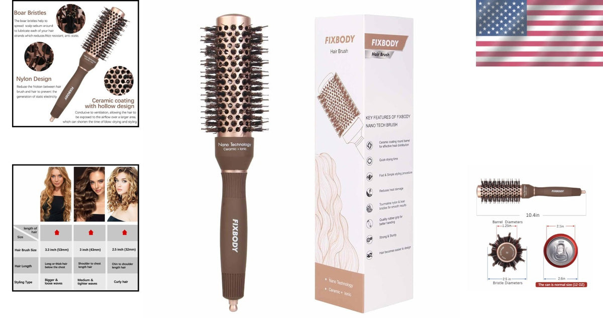 Nano Ceramic Round Hair Brush for Thick Hair 1.25 Inch Barrel - Salon Quality Styling Tool