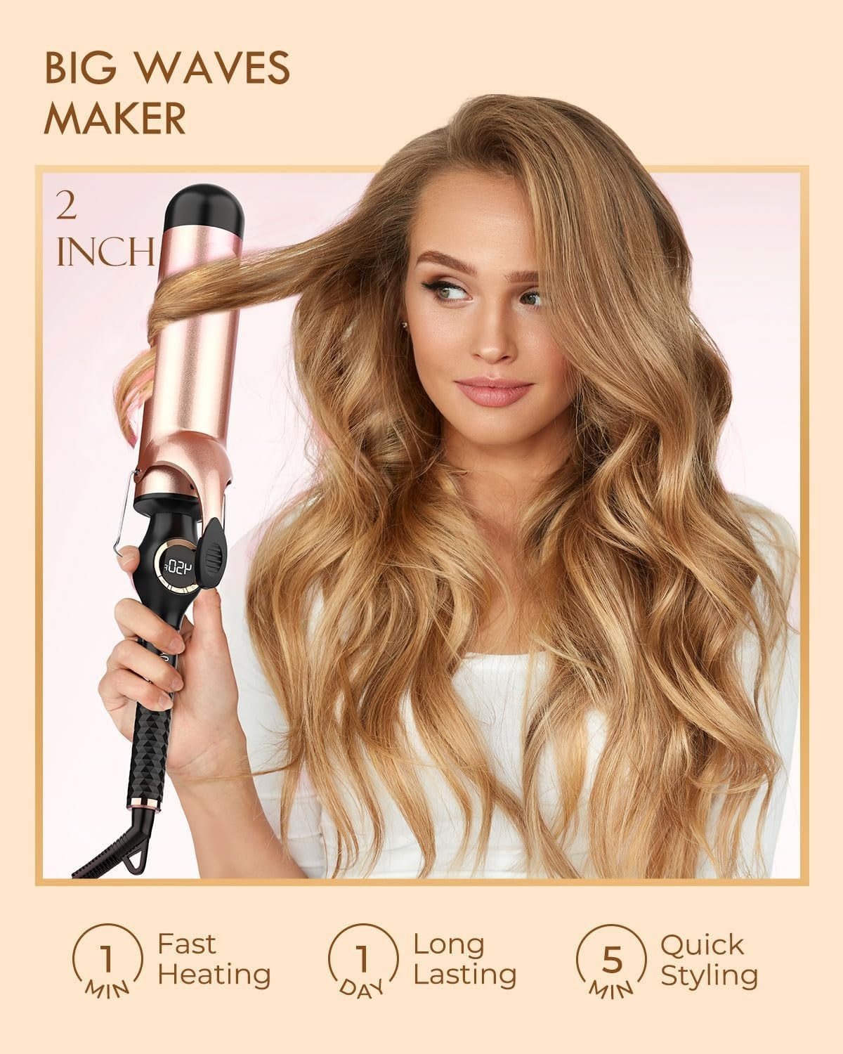 2-Inch Ceramic Curling Iron with Fast Heating & Travel Dual Voltage