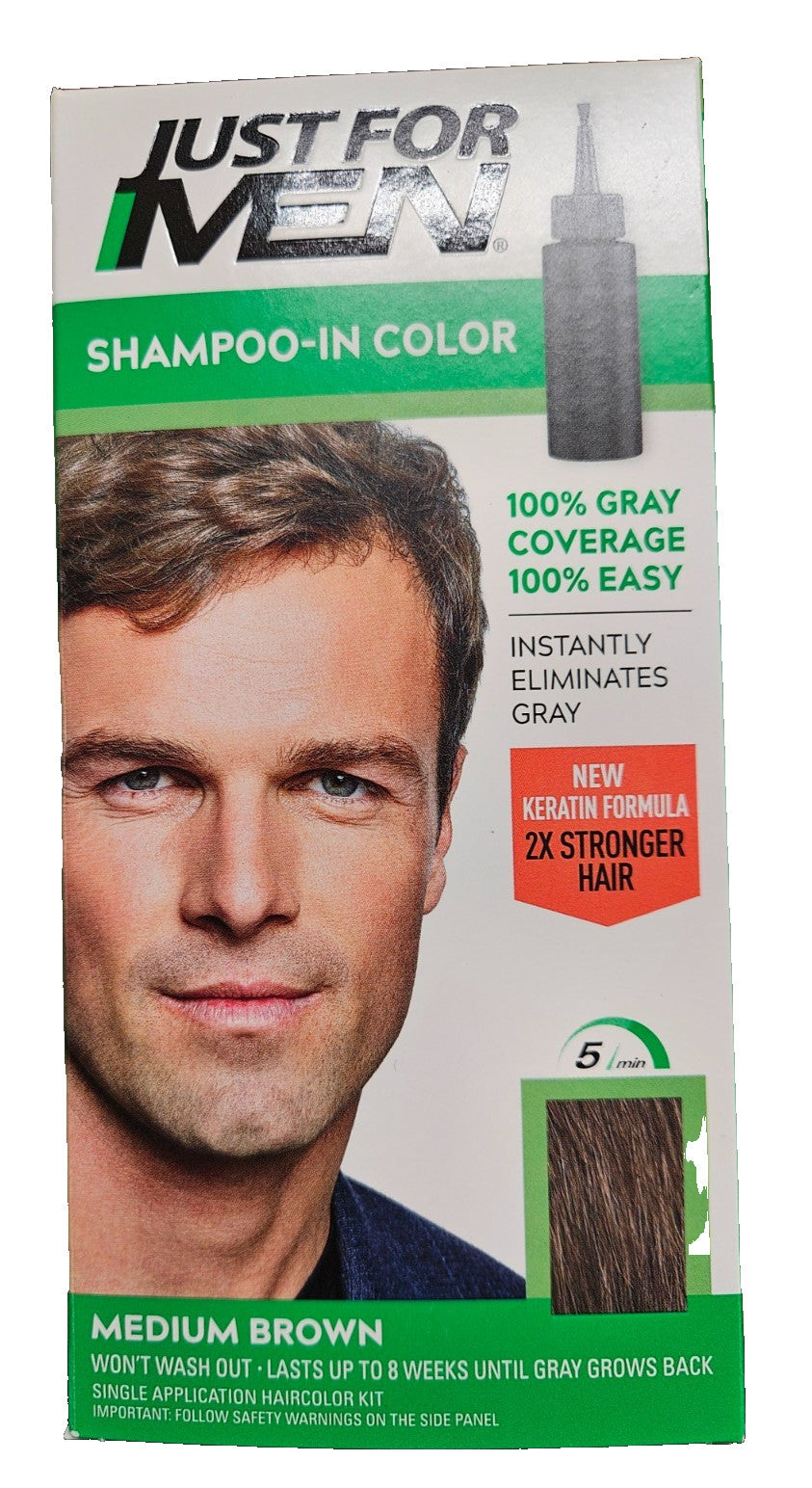 Medium Brown Hair Color Shampoo with Keratin - Just for Men H-35