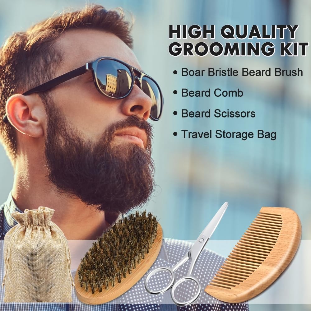 Men's Beard Care Kit with 3 Scented Oils, Grooming Gift Set for Dad & Husband