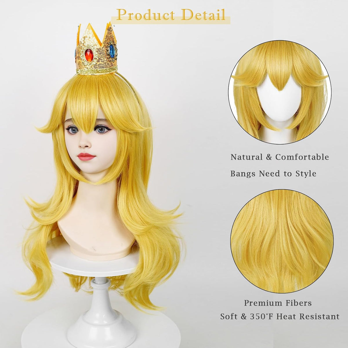 Long Blonde Princess Wig for Cosplay & Halloween with Crown Brooch & Earrings