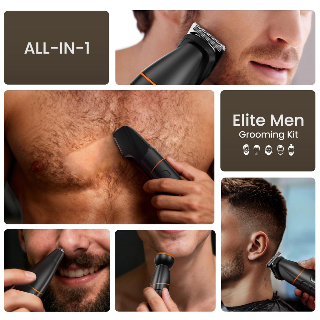 Men's All-in-One Body & Pubic Hair Trimmer Waterproof No-Nick Grooming Kit