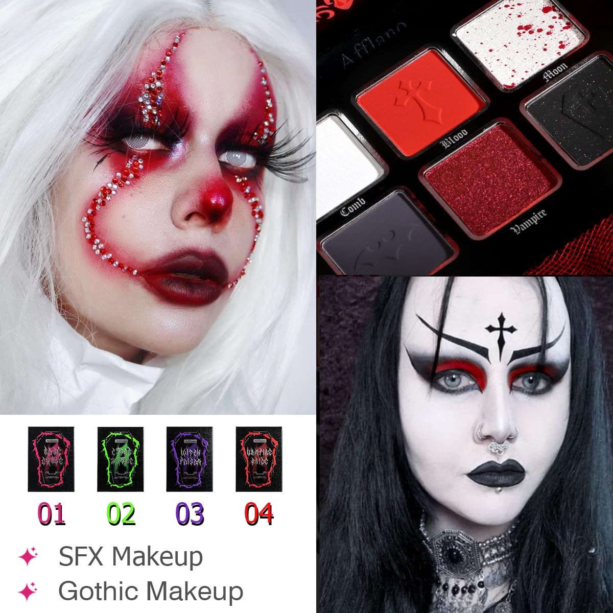 Goth Vampire Blood Red & Black Eyeshadow Palette - Dark Smokey Makeup