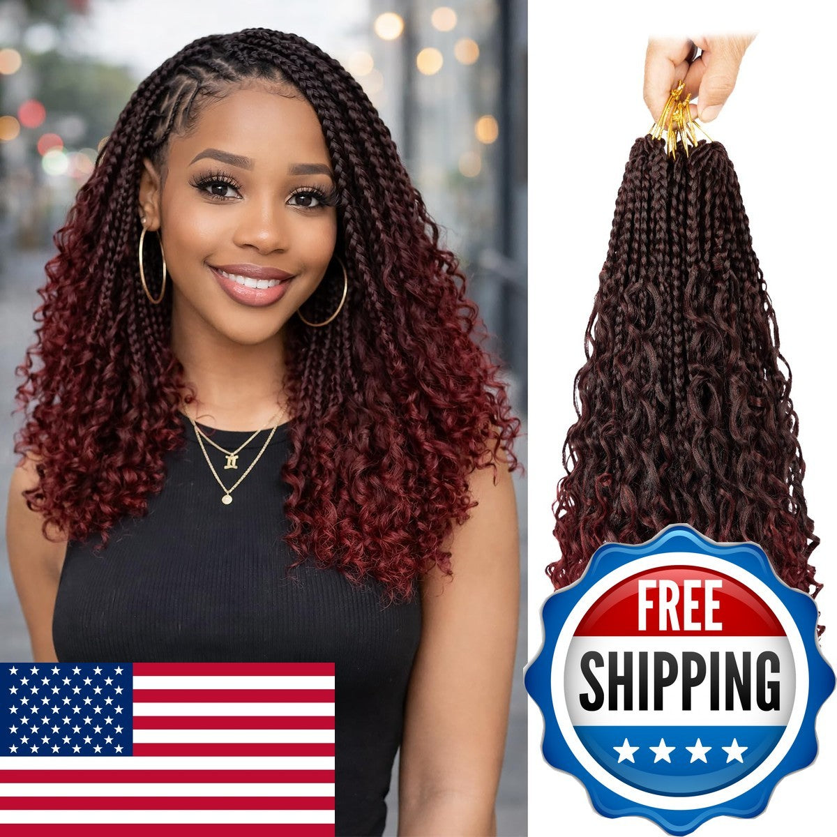 Boho Box Braids Crochet Hair 14 Inch Curly Ends Synthetic for Black Women