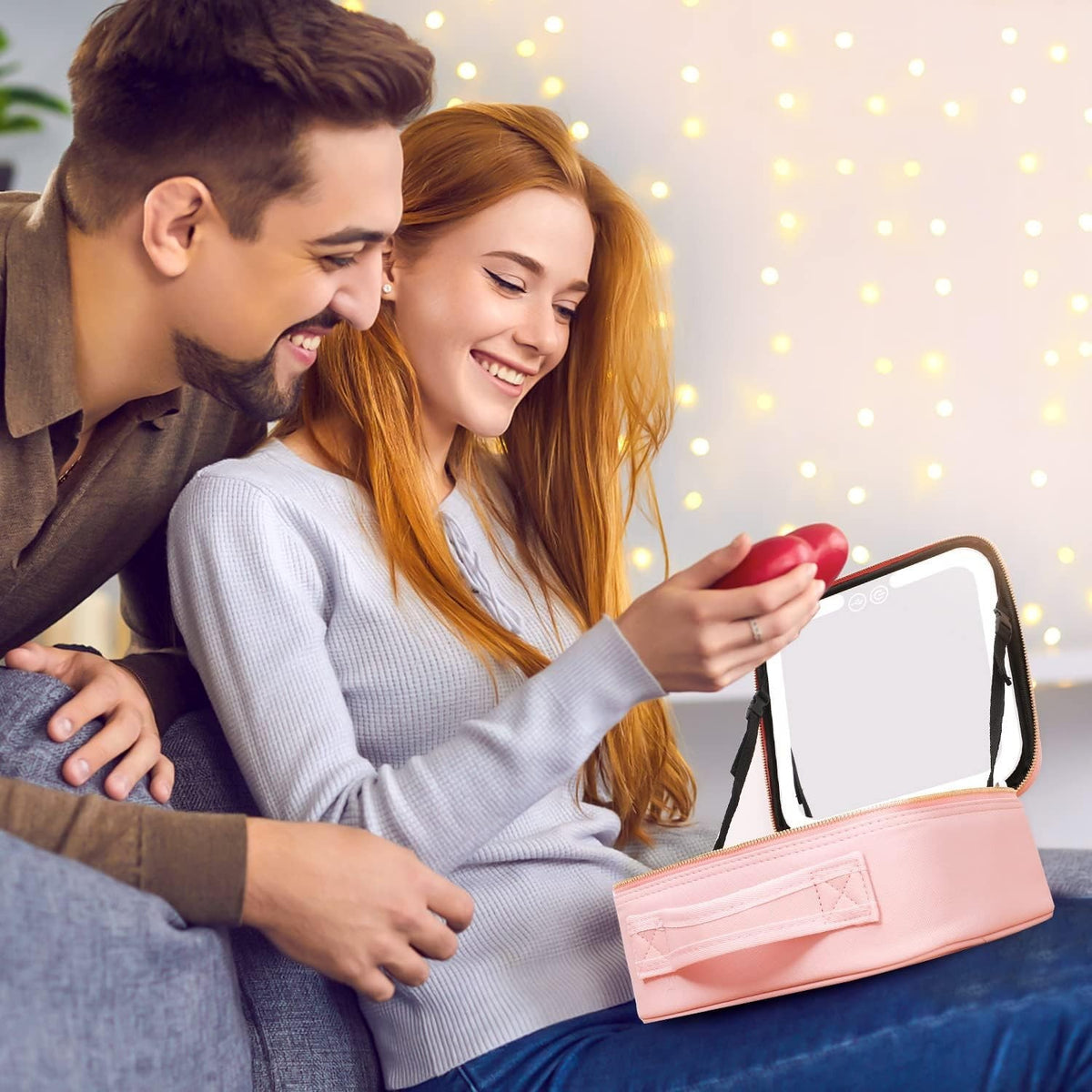 Travel Makeup Bag with LED Lighted Mirror and Adjustable Compartments