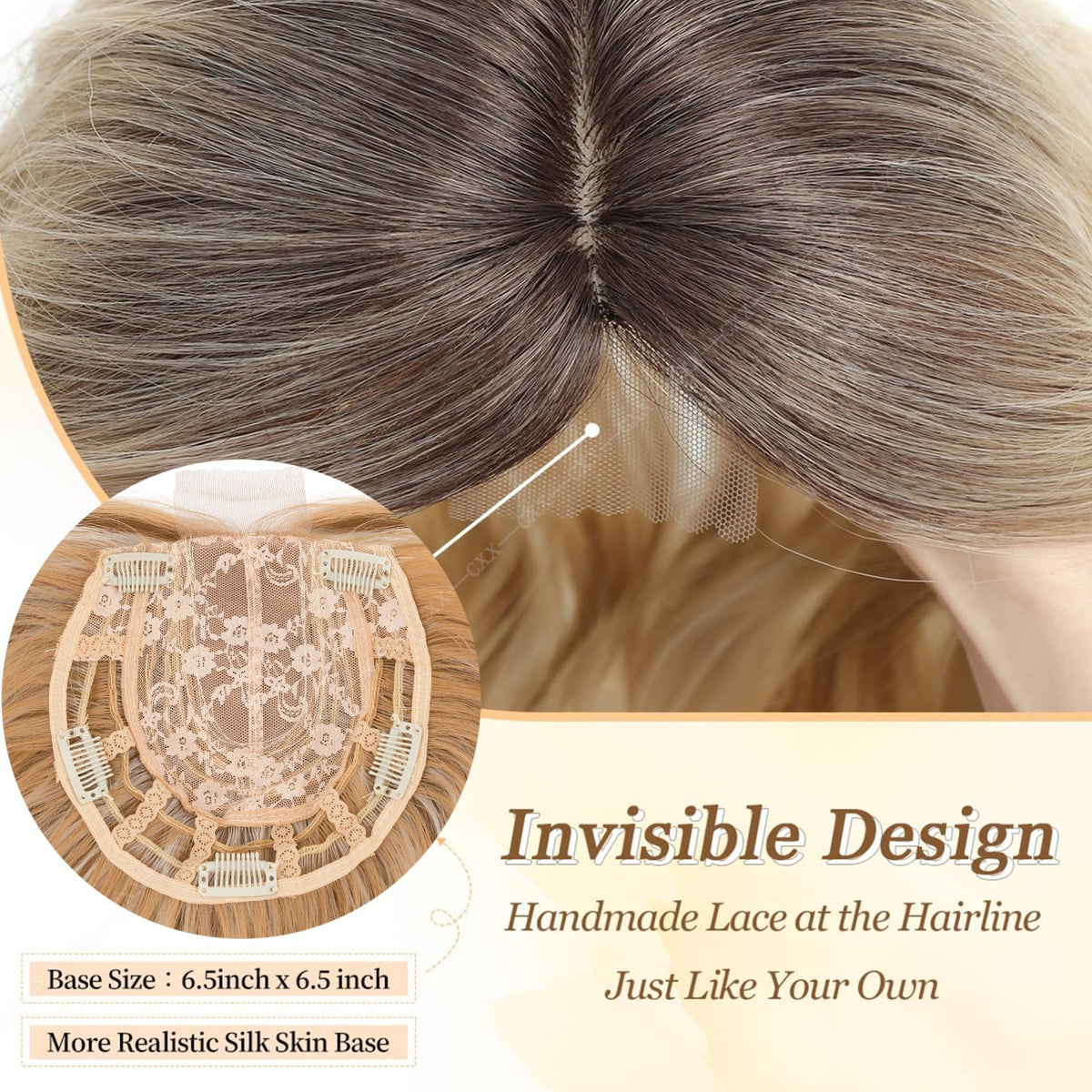 Women Clip-In Hairpiece Human Hair Toupee for Natural Look - 6.5x6.5in