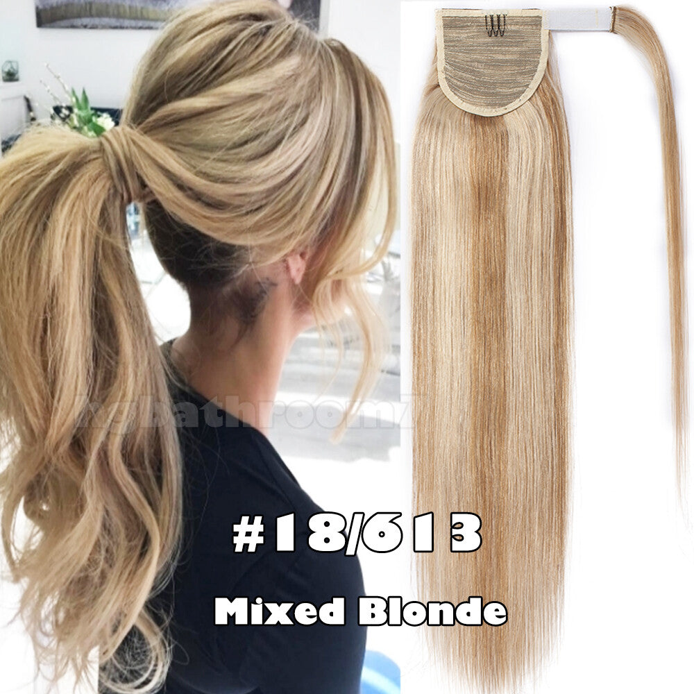 100% Human Hair Ponytail Extensions Clip-In Wrap Around Hairpiece