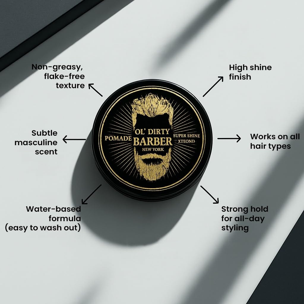 Water-Based High Shine Strong Hold Hair Pomade for Men 4oz