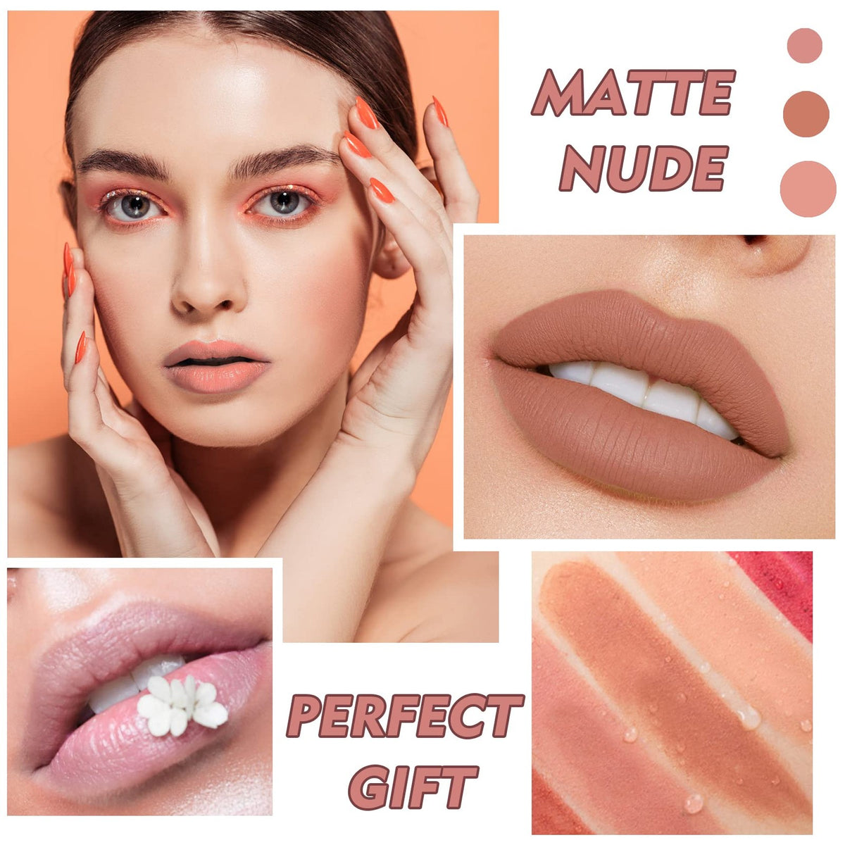 Matte Nude Lipstick Velvet Lip Gloss for Women Girls - White Peach