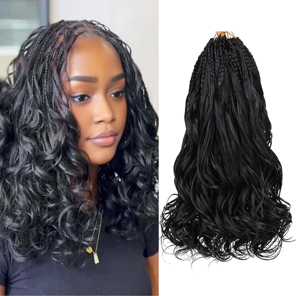 Boho French Curl Crochet Braids 12 Inch - 8 Pack Black Pre-Looped Curly Hair Extensions
