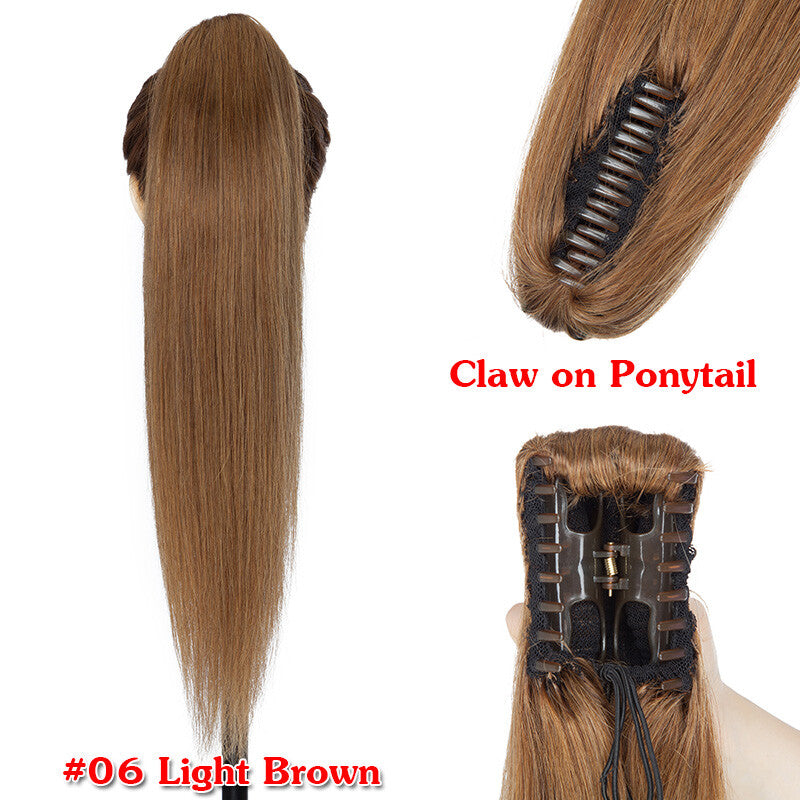 Clip-In Human Hair Ponytail Extensions Wrap Around Thick Hairpiece
