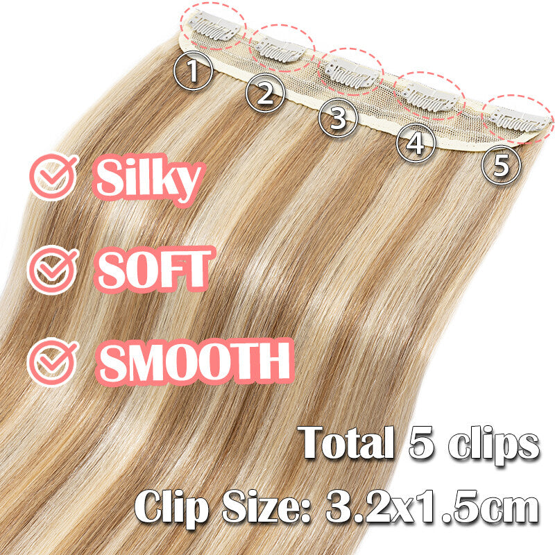 Clip-In Hair Extensions 3/4 Full Head Thick Human Hair Highlight Set