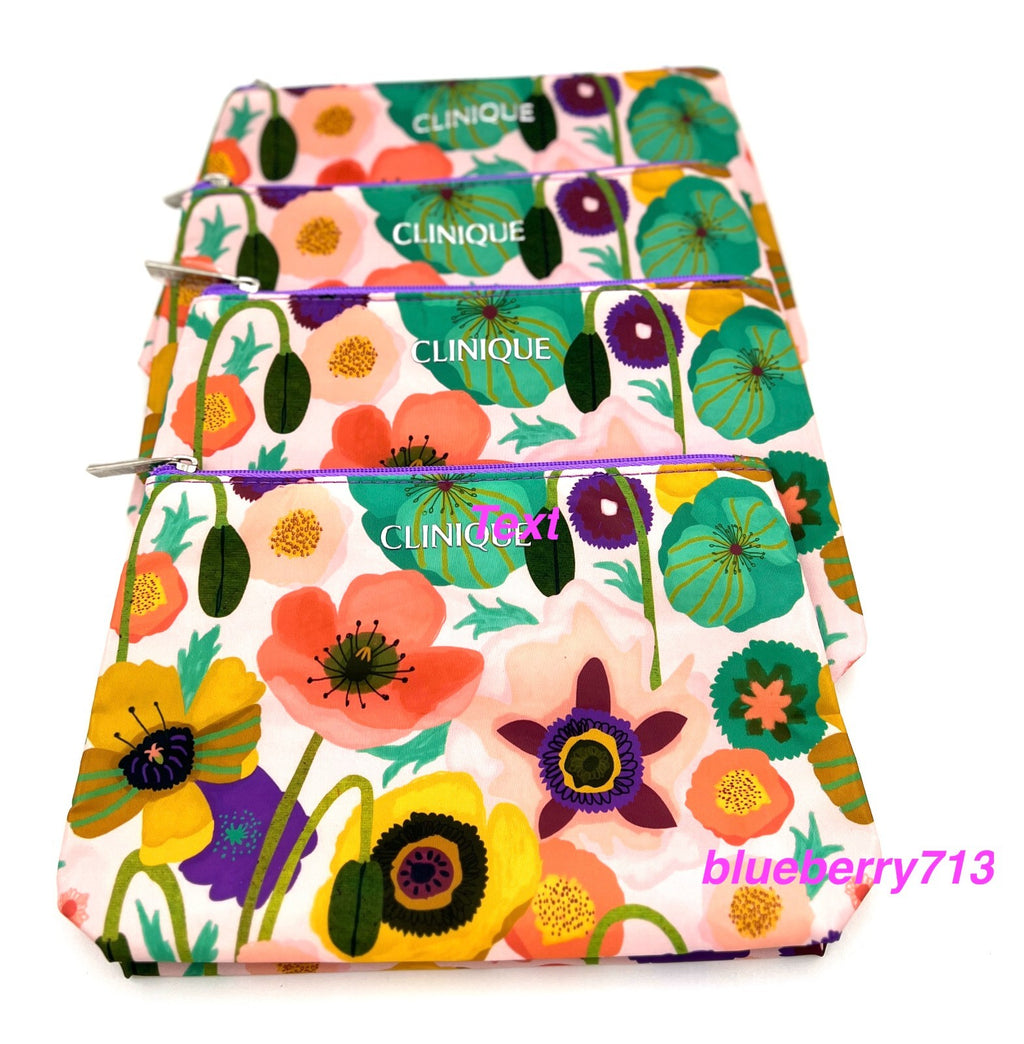 Set of 4 Clinique Flower Printed Makeup Bags - Multi-Color Cosmetic Organizer