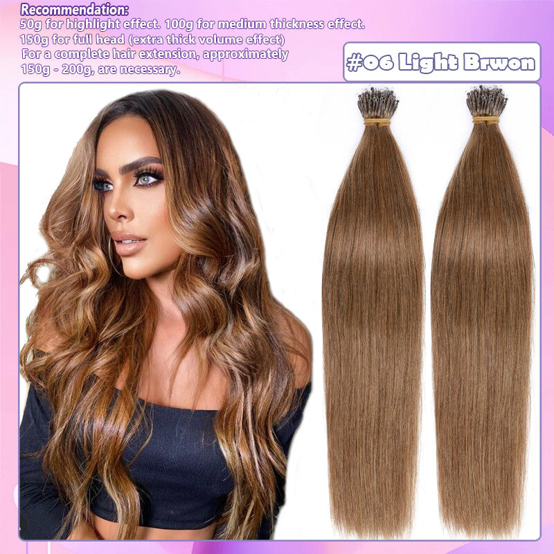 100% Remy Human Hair Extensions Nano Ring Beads - Multiple Lengths & Colors