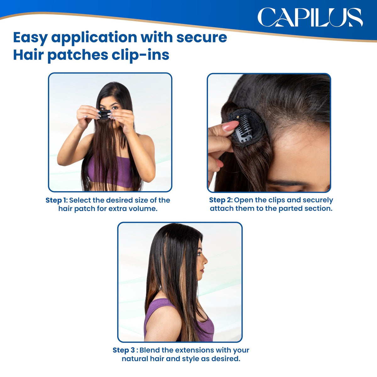Invisible Hair Patch 12 Inch Natural Black Clip-In Extensions - Seamless Volume