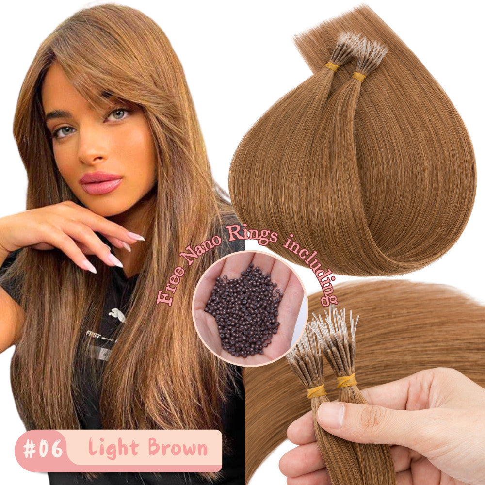 150Pcs Thick Remy Human Hair Extensions Nano Ring Micro Loop Beads - Multiple Colors & Lengths