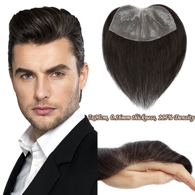 Men's Receding Hairline PU Hairpiece with Human Hair Toupee – Natural Look & Adjustable Fit