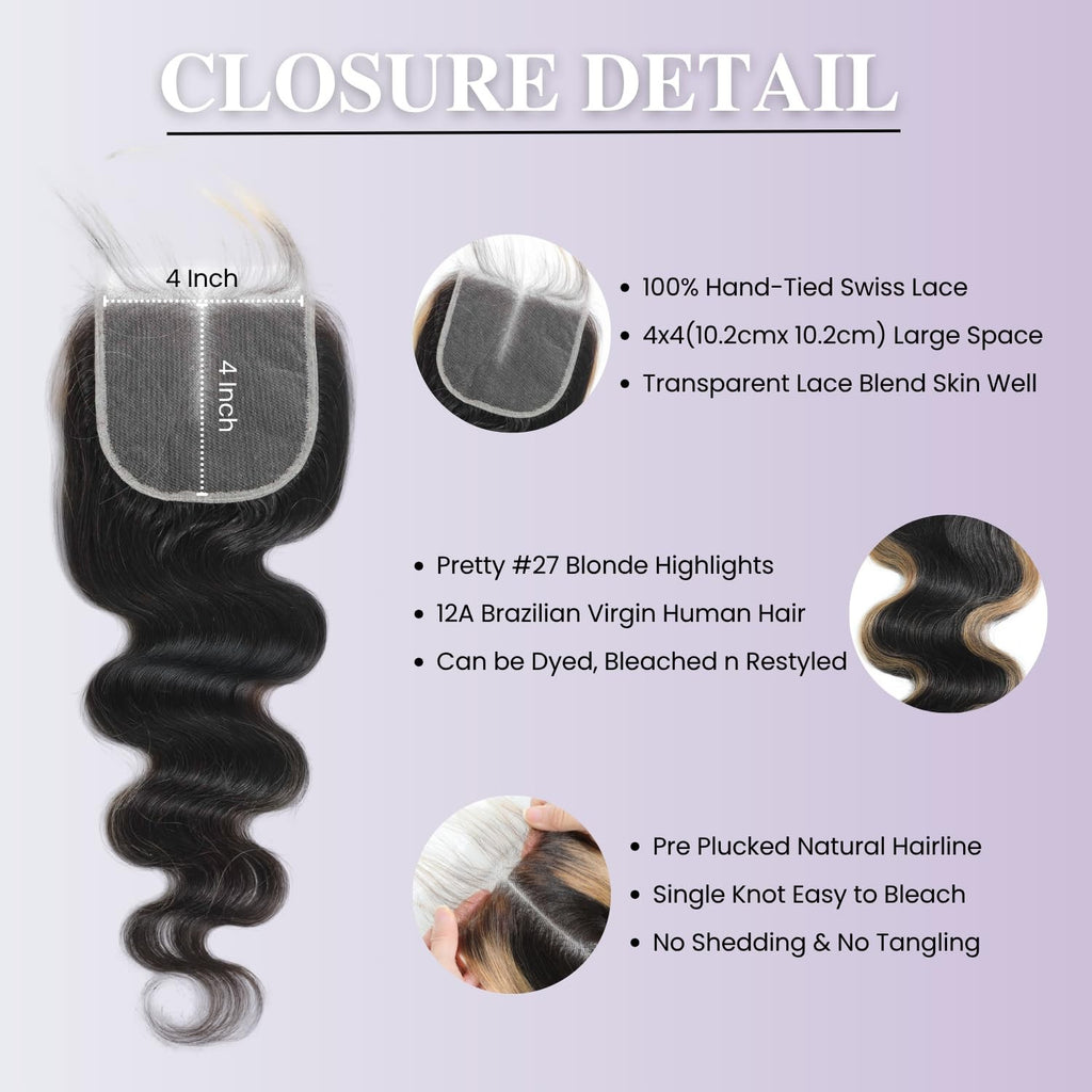 AUROO #27 Skunk Stripe Lace Closure 14 Inch Human Hair Wig 150% Density