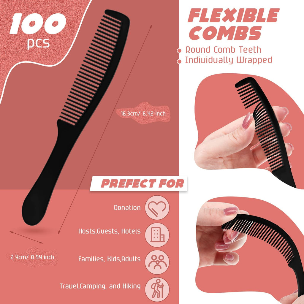 Disposable Hair Combs Pack of 100 Black 6.5 Inch Plastic Hair Styling Tools