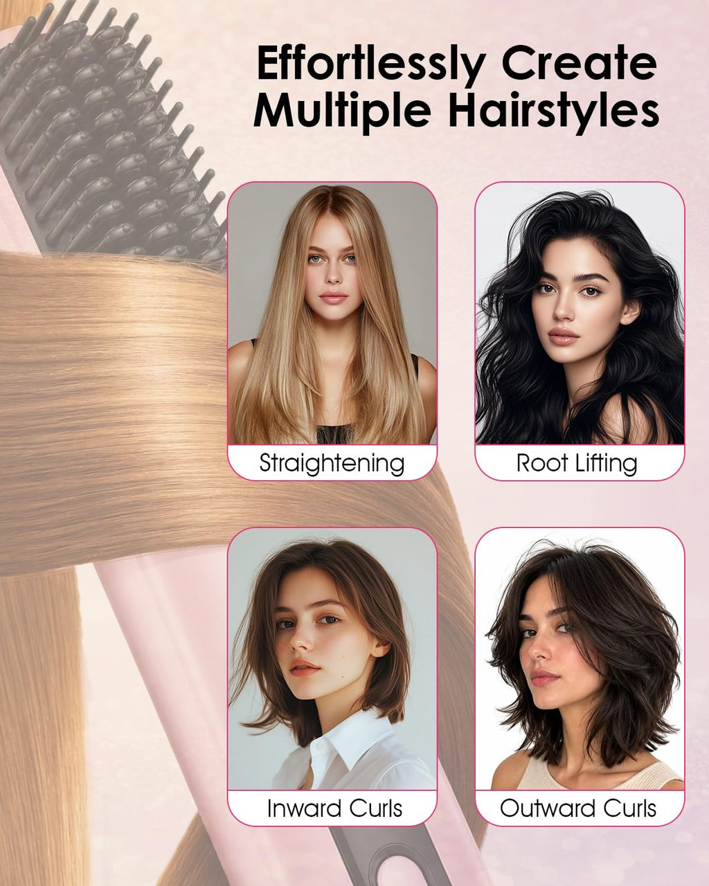 Cordless Ionic Hair Straightener Brush with 3D High-Density Teeth & Digital Temp Control