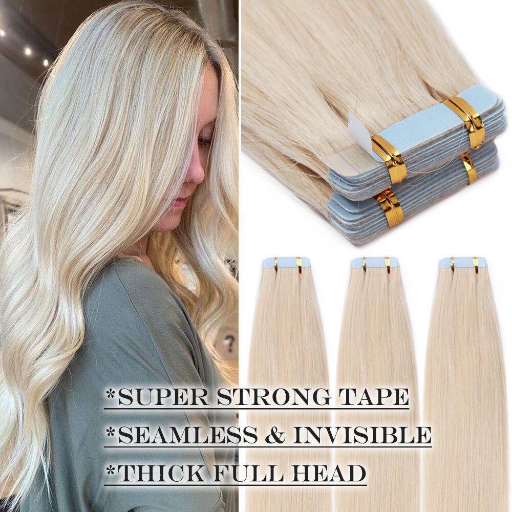 Russian Straight Tape-In Hair Extensions - Thick Remy Human Hair, 150g, All Colors & Lengths