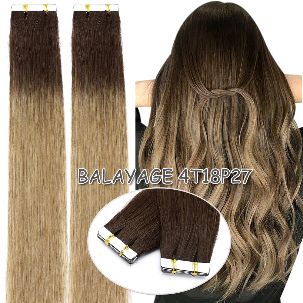 60PCS Tape-In Human Hair Extensions Skin Weft Straight 150g - Thick & Natural