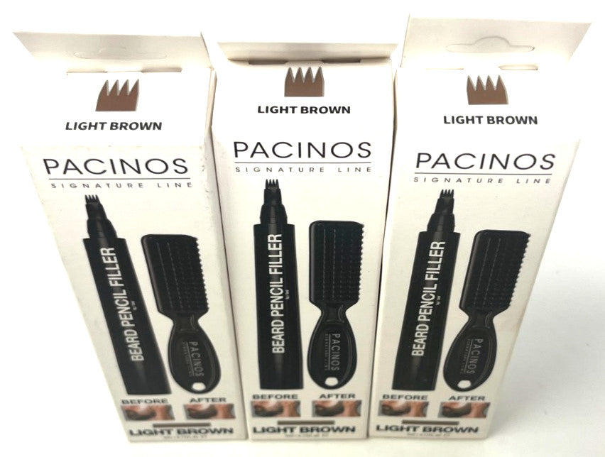 Beard Pencil Filler Kit with Brush - Light Brown, Pack of 3 for Grooming