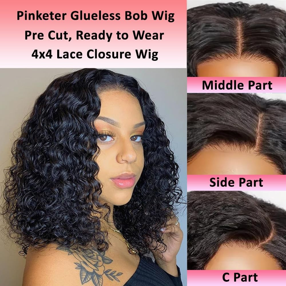 Human Hair Bob Wig 4x4 Glueless Deep Wave 8 Inch for Black Women