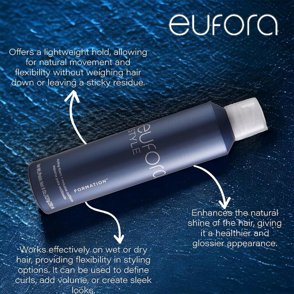 Eufora Volumizing Hair Styling Foam Mousse for Curl & Frizz Control 8 oz