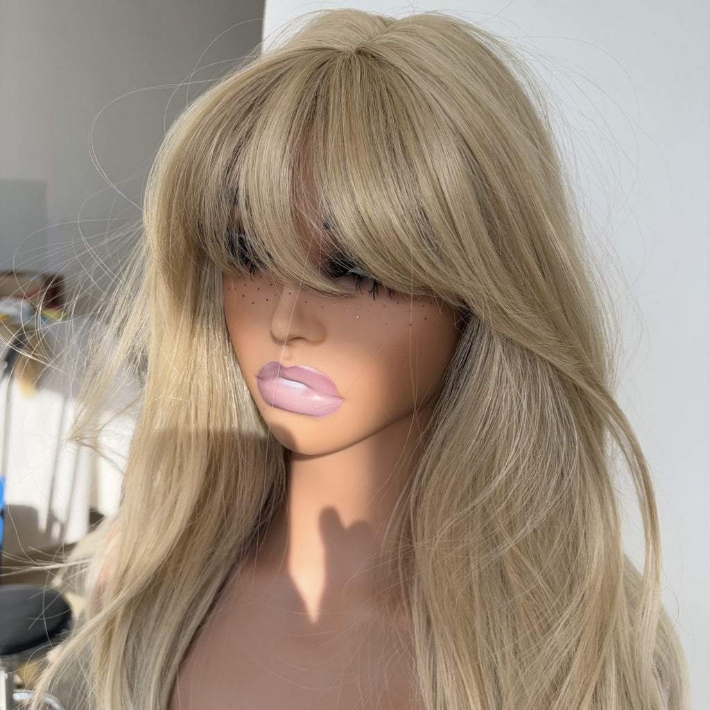 Blonde Synthetic Costume Wig with Bangs — Heat Resistant, Straight Hair