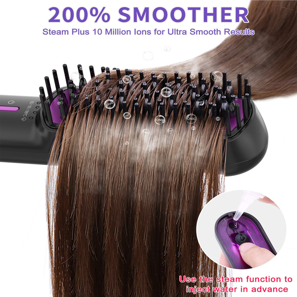 Steam Hair Straightener Brush Ionic Plus - Anti-Frizz, Quick Heat-Up, Moisturizing