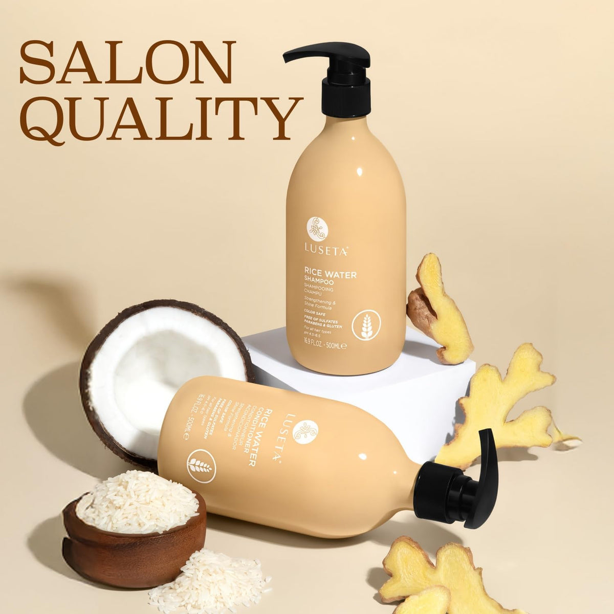 Rice Water Shampoo & Conditioner Set for Damaged Hair - Strengthening & Nourishing