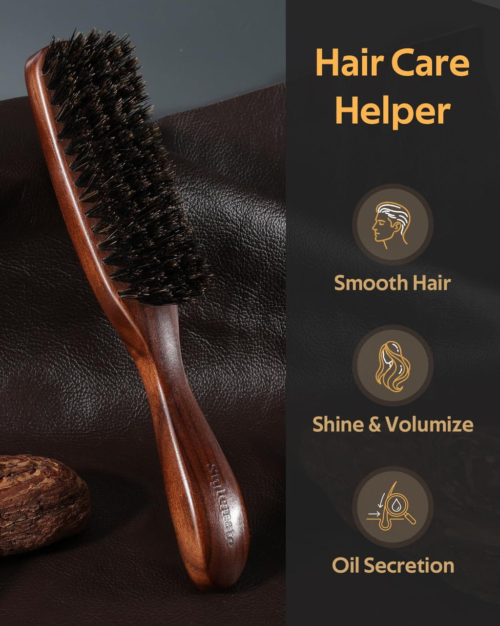 Men's Boar Bristle Hair & Beard Brush with Walnut Wood Handle - Smoothing & Styling