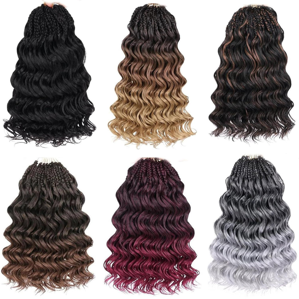 Pre Looped Ocean Wave Crochet Hair 18 Inch Synthetic Braids Black Mix - 8 Pack
