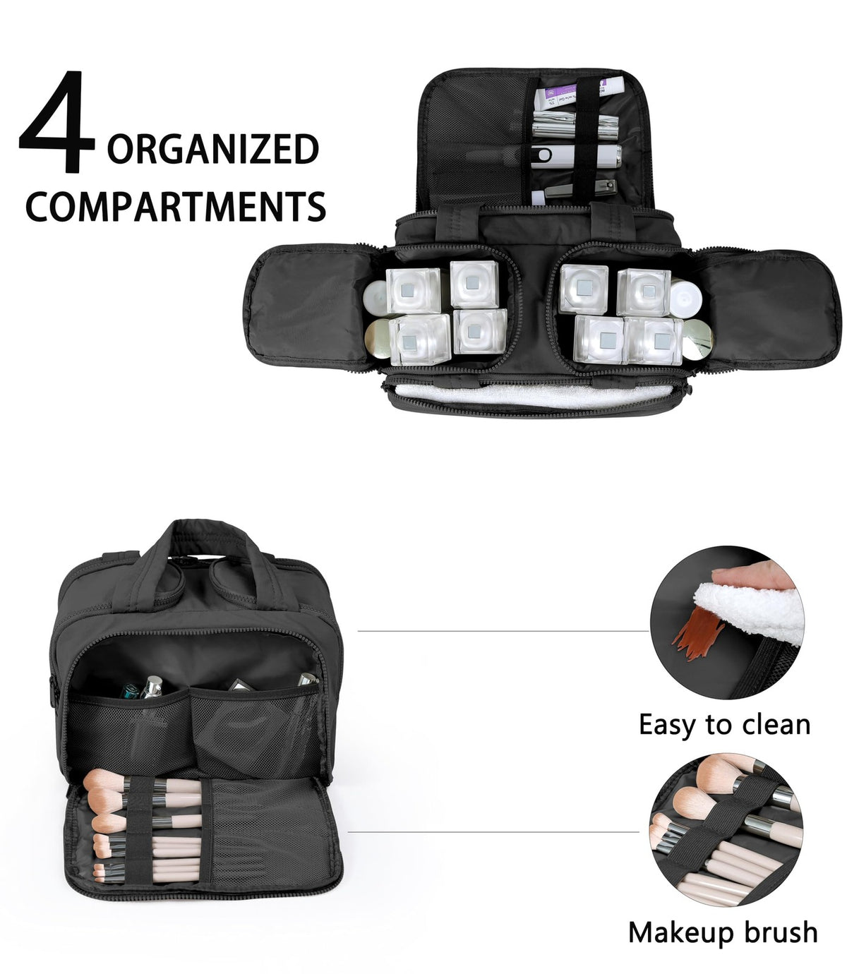 Travel Toiletry Bag for Women, Large Black Cosmetic Makeup Bag