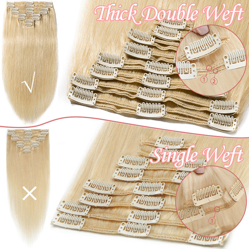 Thick Double Weft Clip-In Hair Extensions Full Head - Remy Human Hair