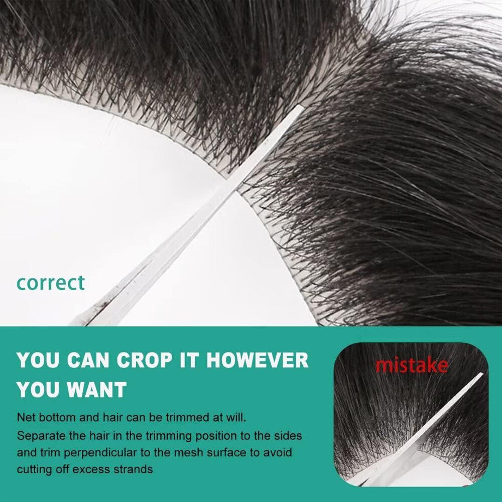 Men's Human Hair Toupee Full Skin Thin Skin PU System - Natural Look & Reusable