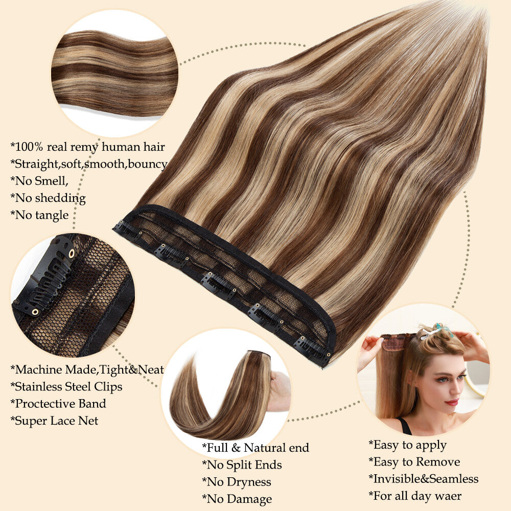 U Shape Full Head Remy Human Hair Extensions - One Piece Clip-In Weft