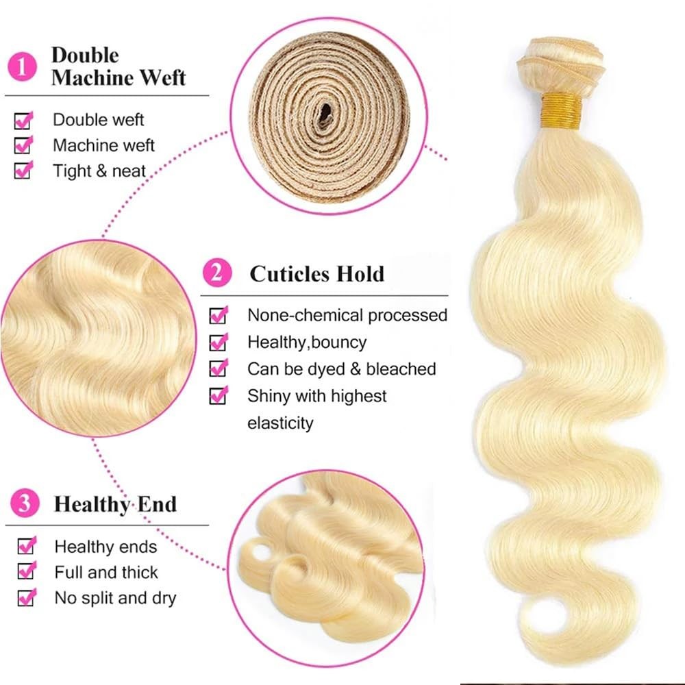 Brazilian Virgin Hair Body Wave Extensions - 613 Blonde, 32 Inch, 50g
