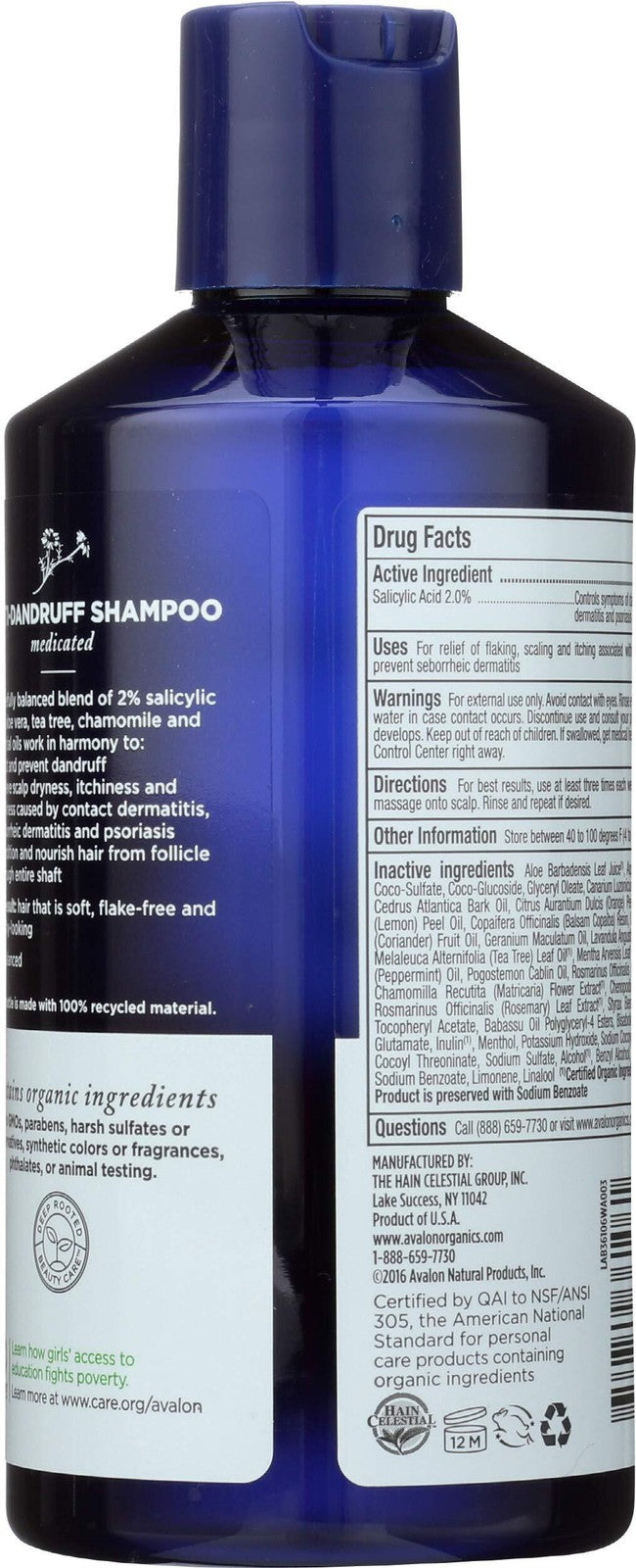Anti-Dandruff Shampoo with Organic Botanicals - Medicated 14 Oz (2 Pack)