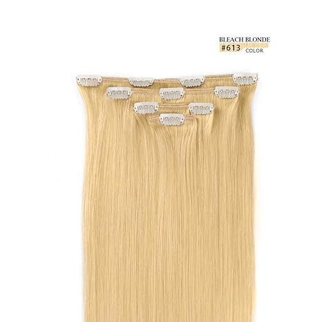 16-Inch Human Hair Clip-In Extensions Bleach Blonde #613 - Silky Straight