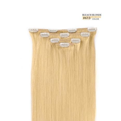 16-Inch Human Hair Clip-In Extensions Bleach Blonde #613 - Silky Straight