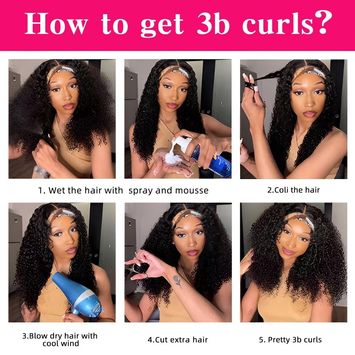 Human Hair Kinky Curly Headband Wig 18 Inch Natural Color for Black Women