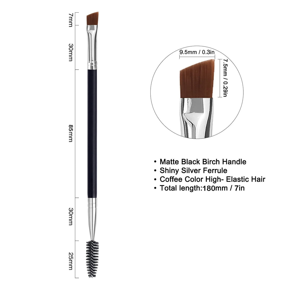 Angled Eyebrow Brush with Spoolie & Eyelash Comb 3-Pack - Professional Makeup Tools