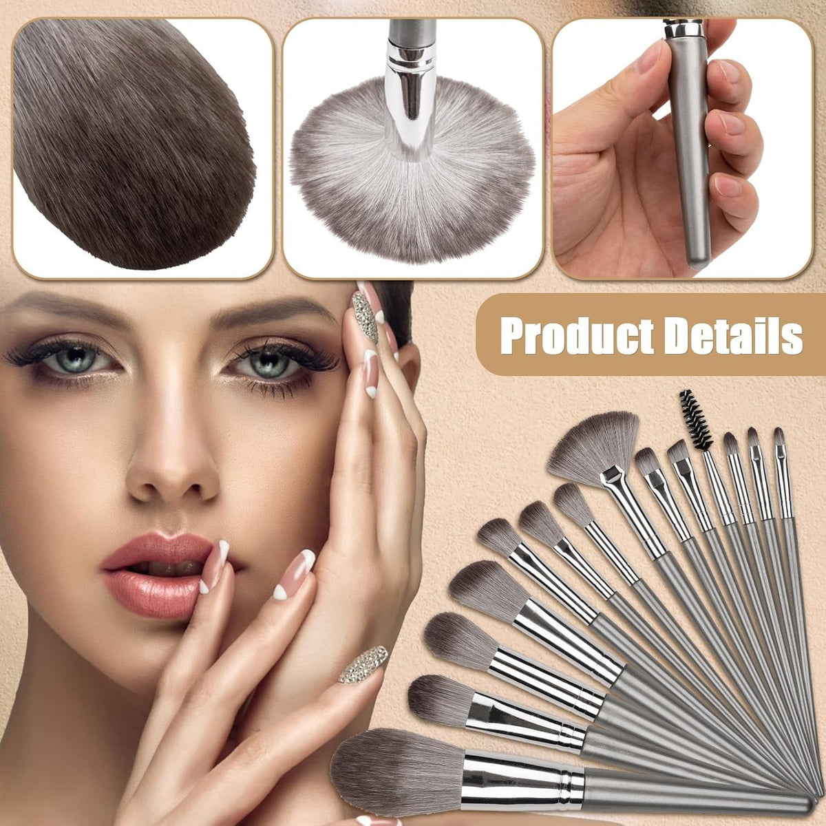 14-Piece Professional Makeup Brush Set with Synthetic Bristles and PU Bag
