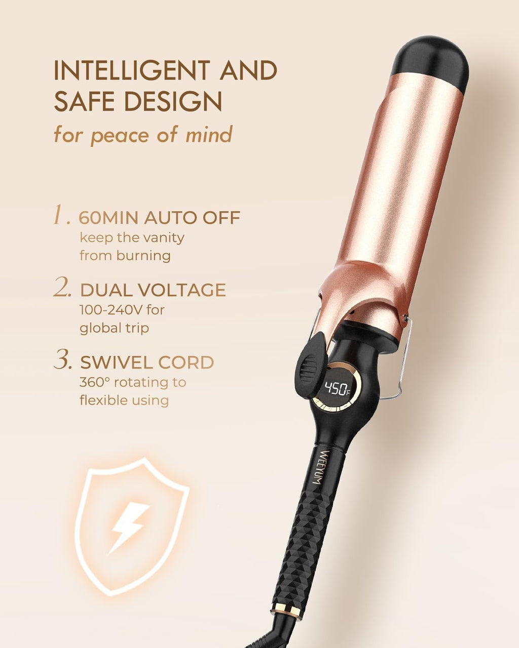 2-Inch Ceramic Curling Iron with Fast Heating & Travel Dual Voltage